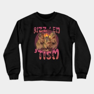 Rizz Em With The Tism Capybara Funny Capy Meme Crewneck Sweatshirt